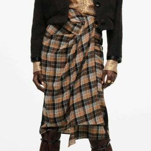 Zara Studio Collection 10 Midi skirt XS knit check S2021 A/W Nwt